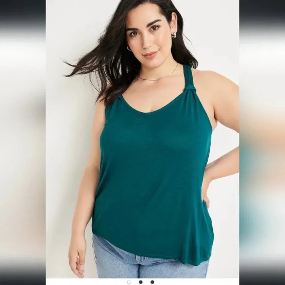 NWT Maurices Dark Teal Blue/Green Knot Racerback Tank Top in Size 2X